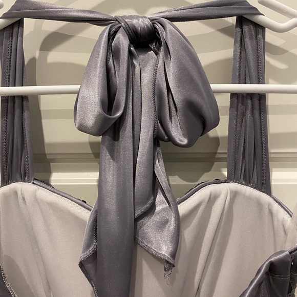 Sequin Hearts Halter Dress Prom Grey Size S - Picture 5 of 6